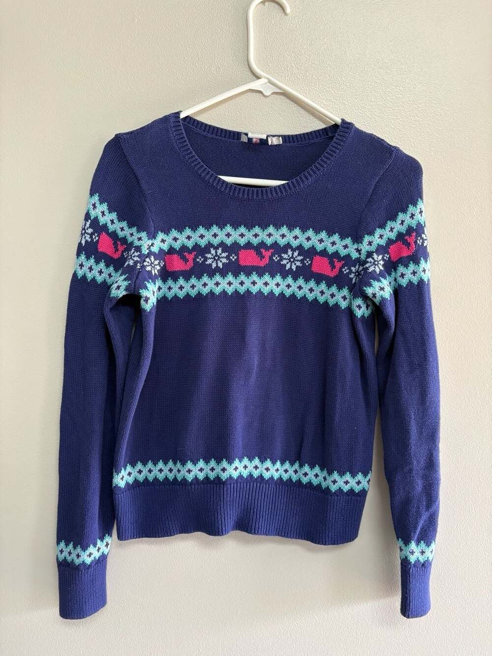 Vineyard Vines Fair Isle Whale Snowflake Cotton Sweater Size L